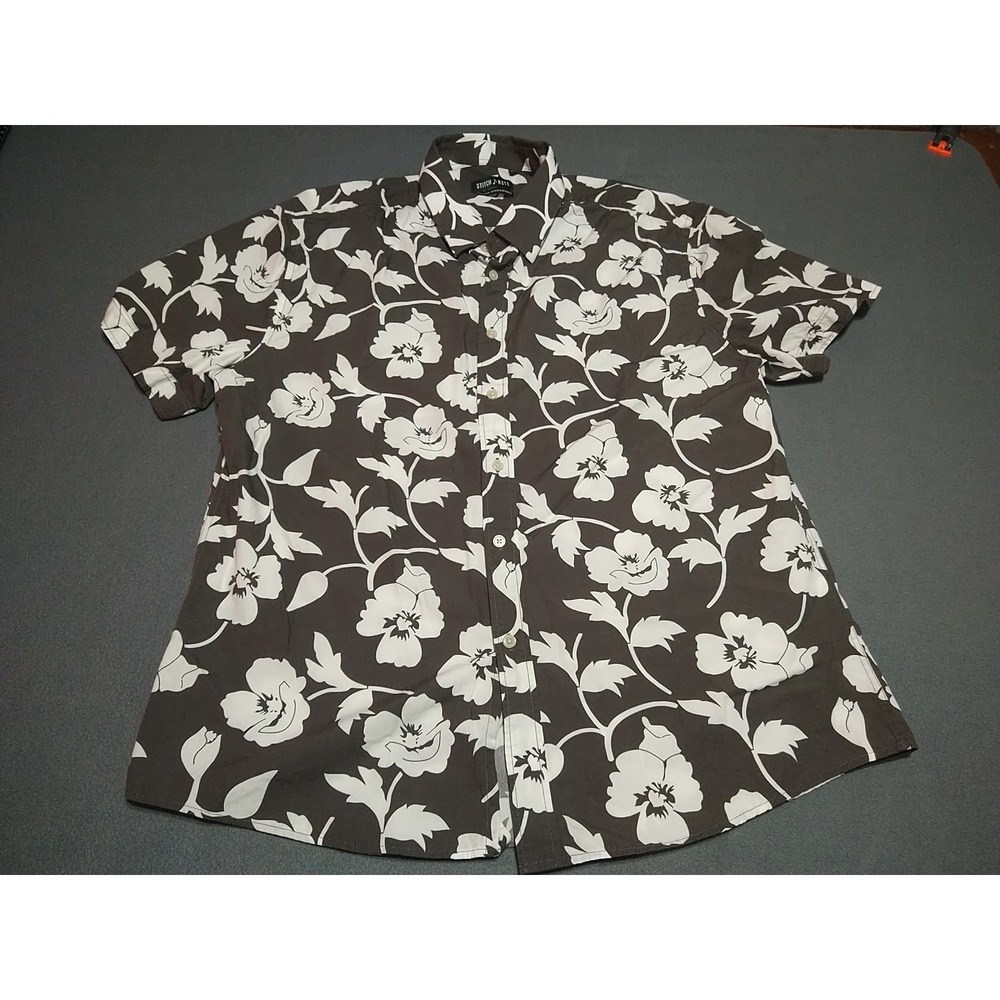 Stitch Note Tropical Shirt Men XL Light‎ Black/White Island Vacation Cotton